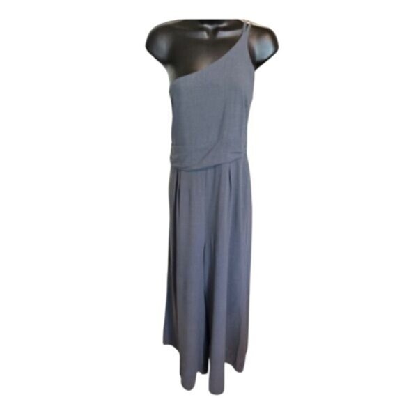 Anrabess Women’s One-Shoulder Jumpsuit L Charcoal Gray Wide-Leg Spaghetti Strap - Picture 2 of 7